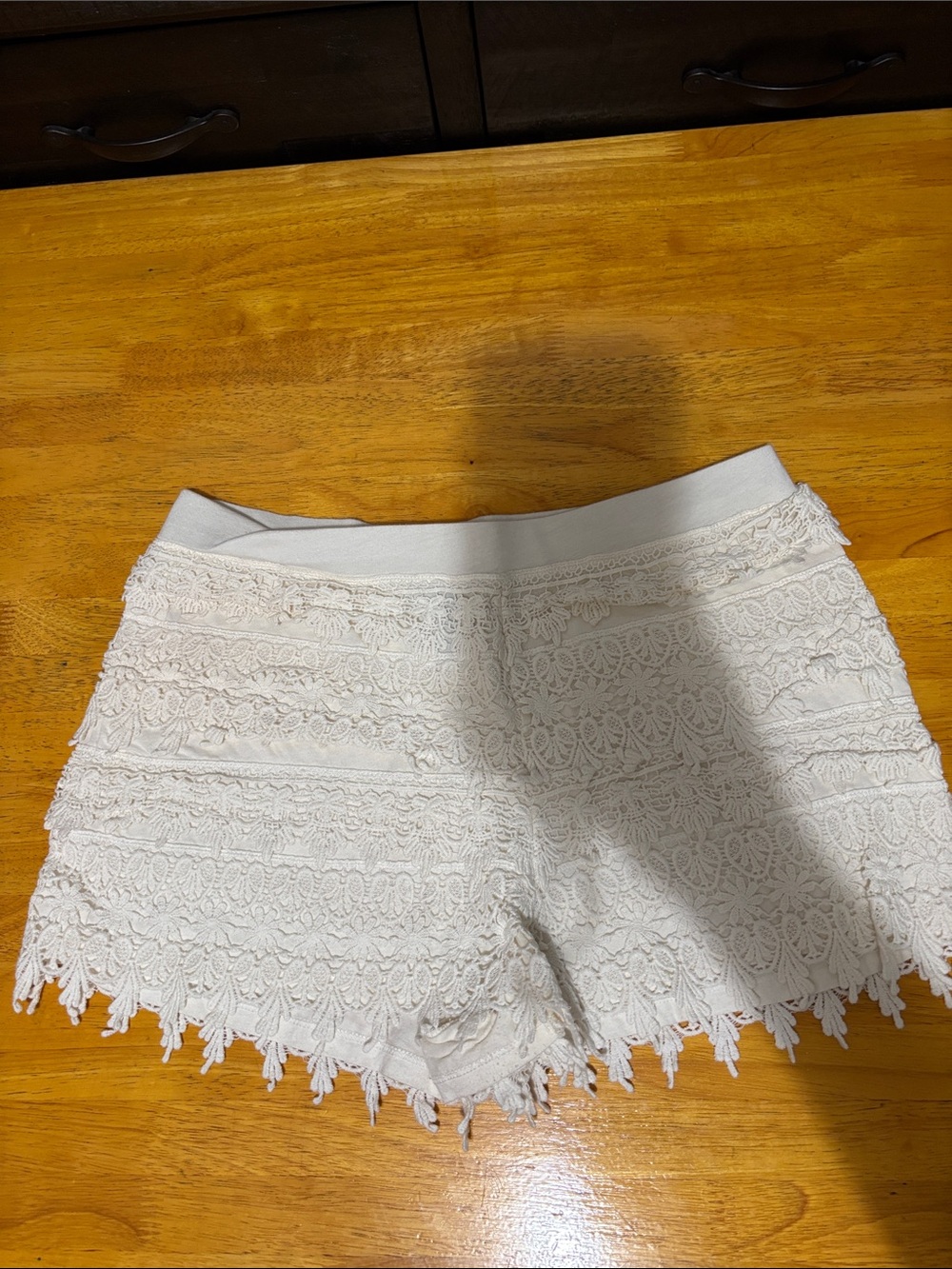 Express White Lace Crochet Fringe Shorts
